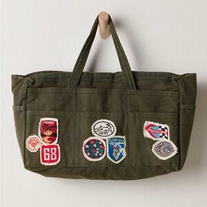 Free People Dark Green Tote with Embroidered Patches